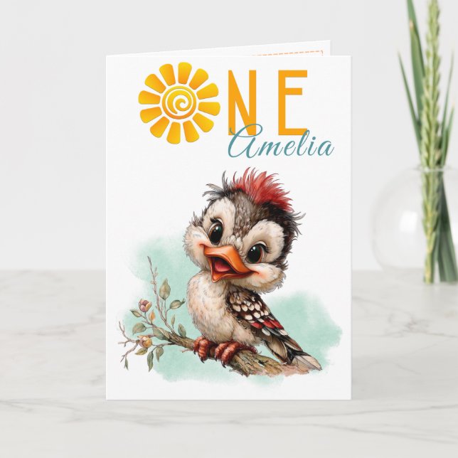 Woodland Forest Animal Bird First Birthday Card Karte (Vorderseite)
