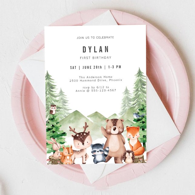 Woodland Forest Animal Boy Birthday Invitation Einladung (Von Creator hochgeladen)
