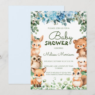 Woodland Forest Animal Floral Greenerity Baby Show Einladung