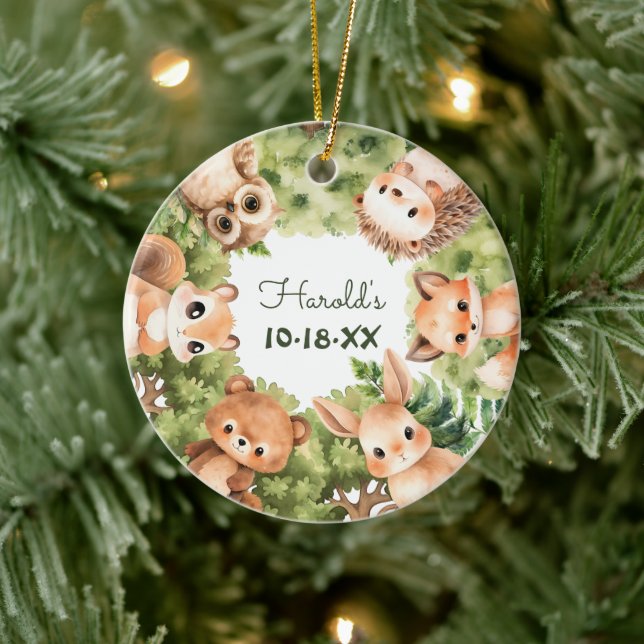 Woodland Forest Animals Baby Boy Keramik Ornament (Baum)