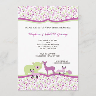 Woodland Forest Animals Baby Dusche GIRL Einladung