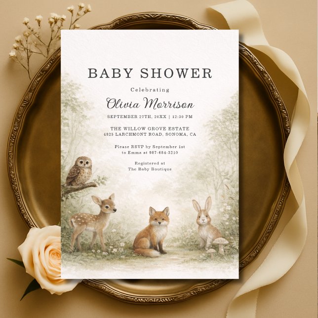 Woodland Forest Animals Baby Shower Einladung (Von Creator hochgeladen)