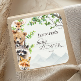 Woodland Forest Animals Baby Shower Favor Quadratischer Aufkleber