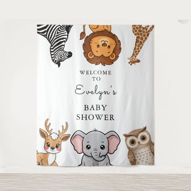 Woodland Forest Animals Baby Shower Wandteppich (Vorderseite)