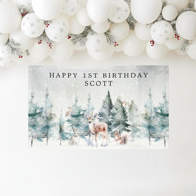 Woodland Forest Animals Happy 1st Birthday Party Banner (Von Creator hochgeladen)