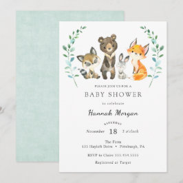 Woodland Forest Animals Kinderdusche Einladung