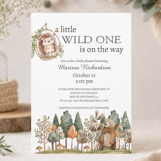 Woodland Forest Animals Kinderdusche Einladung (cute whimsical little wild one forest animals boy and gender neutral baby shower invitation)