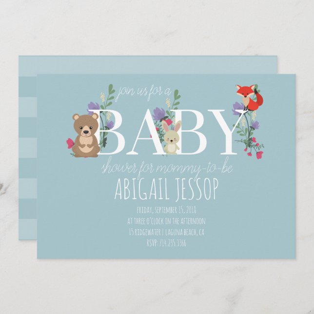 Woodland Forest Animals Kinderdusche Einladung (Vorne/Hinten)