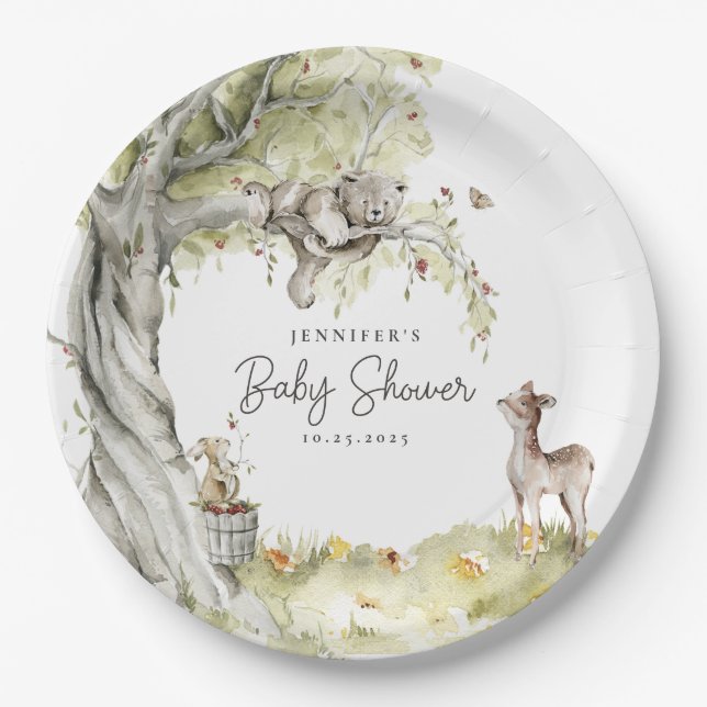Woodland Forest Animals Kinderdusche Pappteller (Vorderseite)