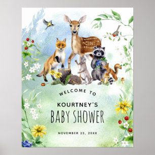 Woodland Forest Animals Kinderdusche Willkommen Poster