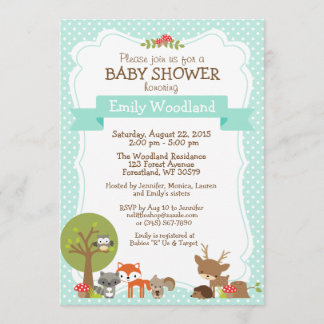 Woodland Forest Baby Dusche Einladung blau