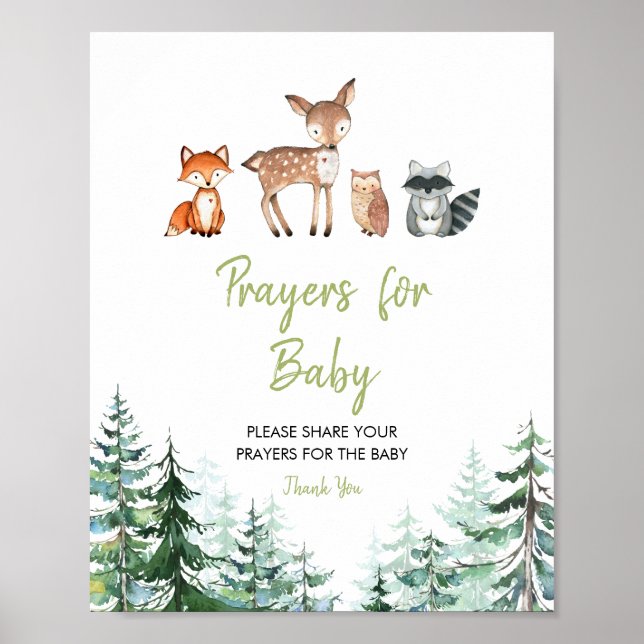 Woodland Forest Baby Dusche Gebete für Baby Poster (Vorne)