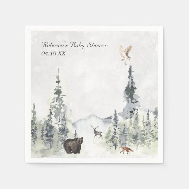 Woodland Forest Baby Dusche Personalisiert Serviette (Vorderseite)