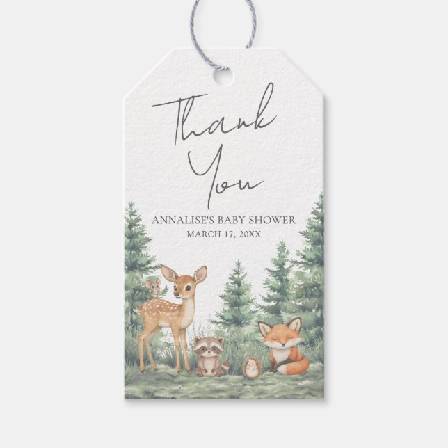 Woodland Forest Baby Shower Thank You Geschenkanhänger (Vorderseite)