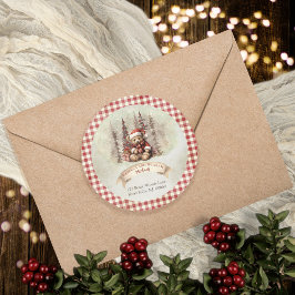 Woodland Forest Bear Holiday Return Address Runder Aufkleber
