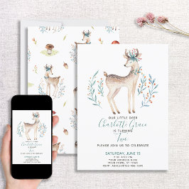Woodland Forest Deer Baby's Second 2. Einladung