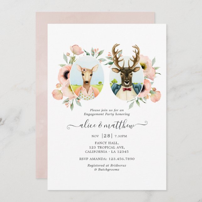 Woodland Forest Deer Boho Funny Engagement Party Einladung (Vorne/Hinten)