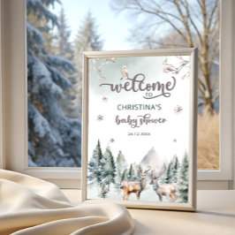 Woodland Forest Deer Winter Baby Dusche Willkommen Poster
