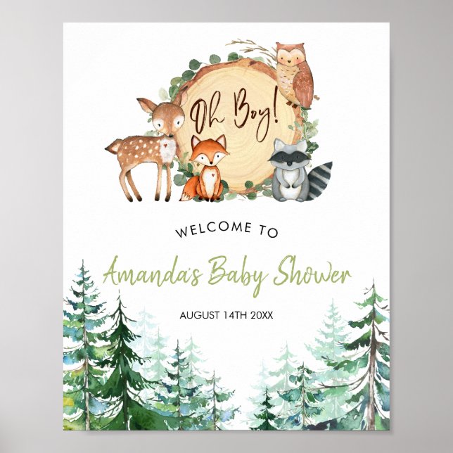 Woodland Forest Oh Boy Baby Dusche Willkommen Poster (Vorne)