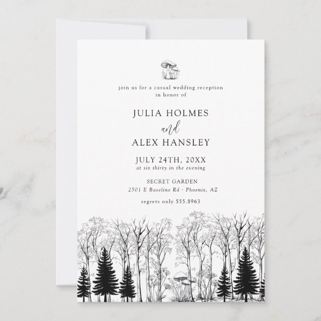 Woodland Forest Pine Tree | Rustic Casual Wedding Einladung (Vorderseite)