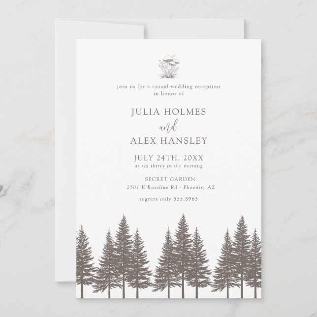 Woodland Forest Pine Tree | Rustic Casual Wedding Einladung (Vorderseite)