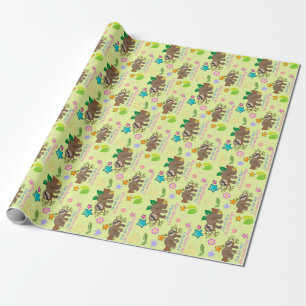 Woodland Forest Sloth Gelbes Muster Party Baby Geschenkpapier