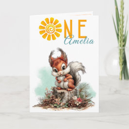 Woodland Forest Squirrel First Birthday Card Karte