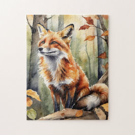 Woodland Forest Watercolor Fox Fall Autumn Puzzle