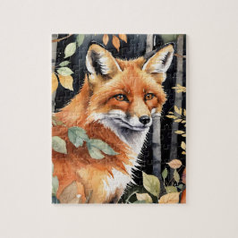 Woodland Forest Watercolor Fox Fall Autumn Puzzle