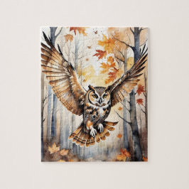 Woodland Forest Watercolor Owl Fall Animal Puzzle