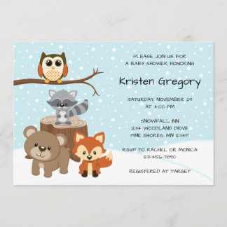Woodland Forest Winter Kinderdusche Einladungen