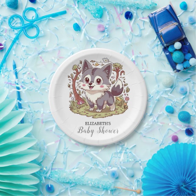Woodland Forest Wolf Kinderdusche Pappteller (Party)