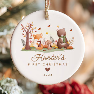 Woodland Foto Baby's First Christmas Keramik Ornament