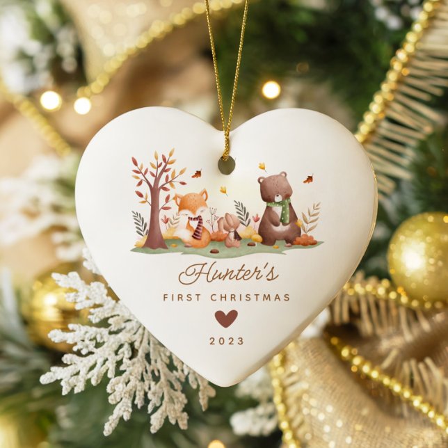 Woodland Foto Baby's First Christmas Keramik Ornament (Von Creator hochgeladen)