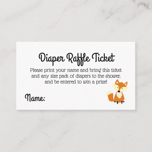 Woodland Fox Baby Showdusche Windeln Raffle Ticket Begleitkarte (Vorderseite)