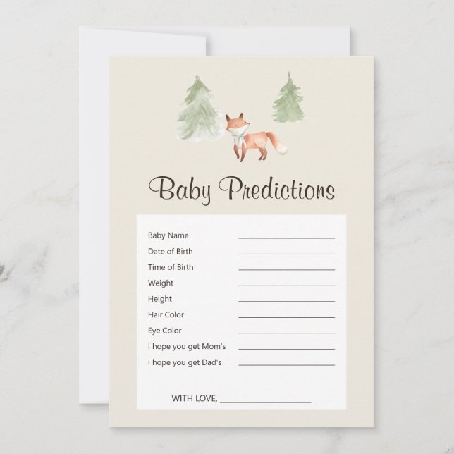 Woodland Fox Baby Shower Baby Predictions Game (Vorderseite)