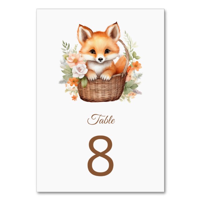 Woodland Fox Baby Shower Party Table Number Tischnummer (Vorderseite)