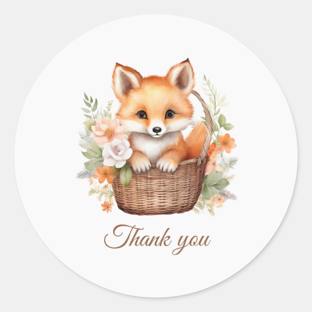 Woodland Fox Baby Shower Thank You  Runder Aufkleber (Vorderseite)