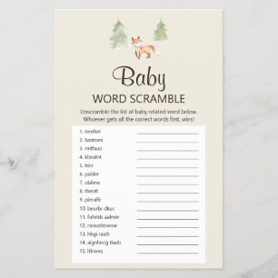 Woodland Fox Babydusche Baby Word Scramble Game Flyer