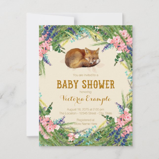 Woodland Fox Babydusche Einladung (Vorderseite)