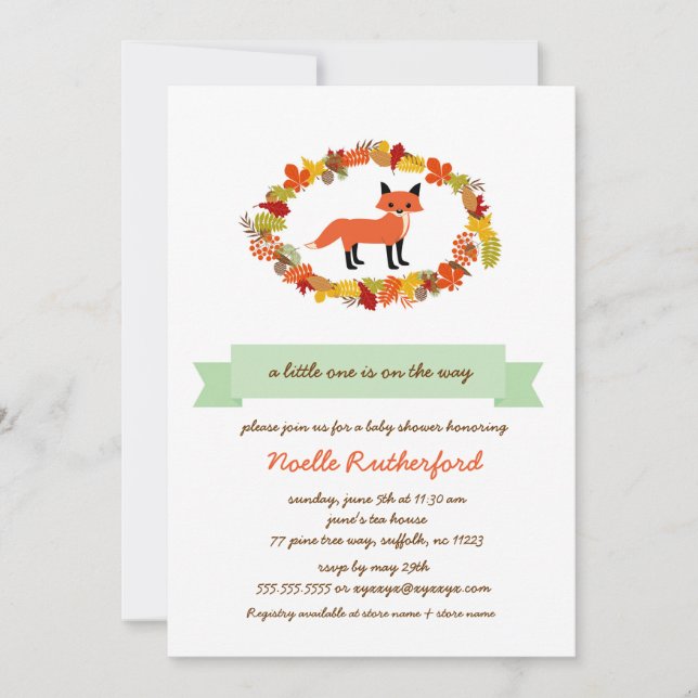 Woodland Fox Babydusche Invites / heller Wald Einladung (Vorderseite)