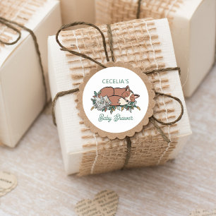 Woodland Fox Babydusche Umschlag Runder Aufkleber