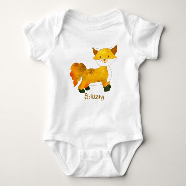 Woodland Fox + Babynahrung mit individuellem Namen Baby Strampler (Vorderseite)