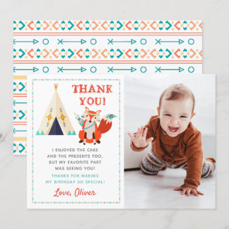 Woodland Fox Boho Birthday Foto Dankeschön Karte