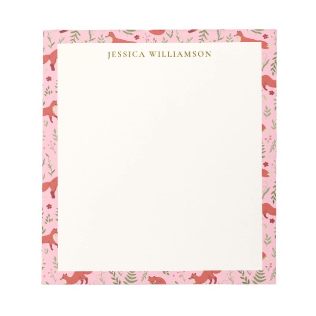 Woodland Fox Botanical Pattern Personalized Name Notizblock (Vorderseite)