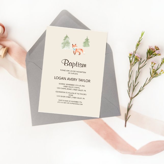 Woodland Fox Boy Baby Shower Taufe Einladung (Von Creator hochgeladen)