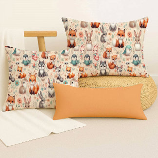 Woodland Fox Bunny Watercolor Boho Throw Pillow Kissen
