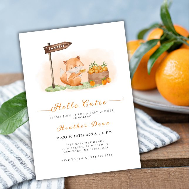 Woodland Fox Citrus Orange Farm Baby Dusche Einladung (Woodland Fox Citrus Orange Farm Baby Shower Invitation)