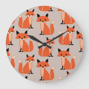Woodland fox cute retro whimsical hipster foxes große wanduhr