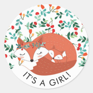 Woodland Fox Es ist ein GIRL-Gefälligkeitsaufklebe Runder Aufkleber